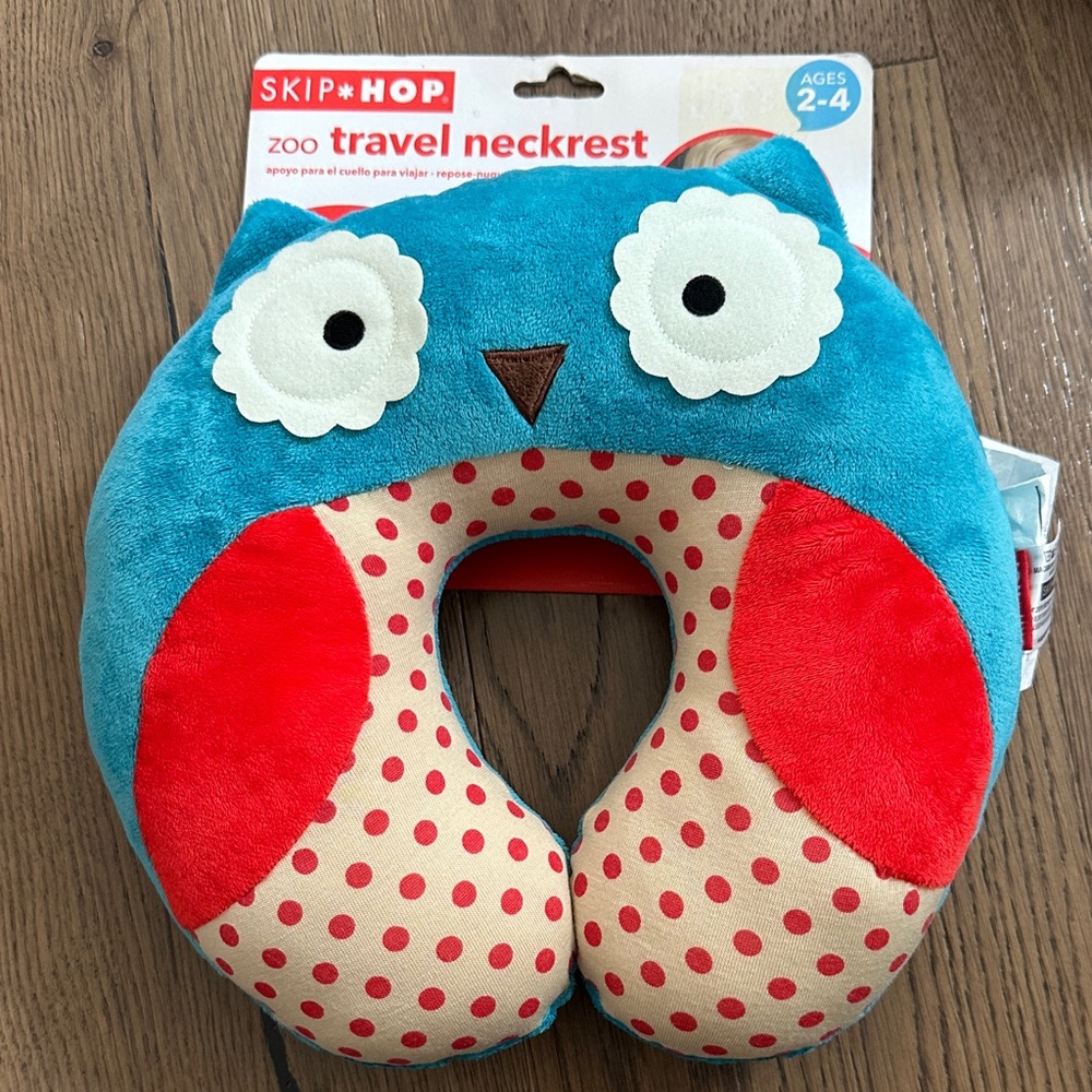 Skip Hop Blue and Red Stuffed Owl Travel Pillow